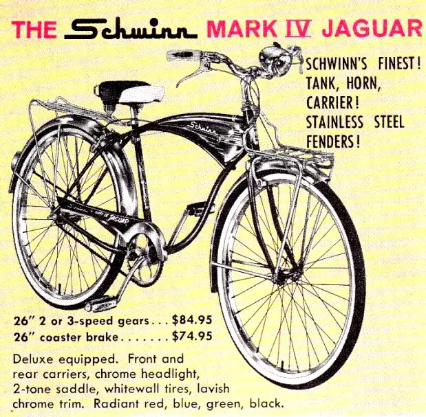 Schwinn Mark II Jaguar Bicycle 2" X 3" Fridge Vintage Ad. Locker Magnet 