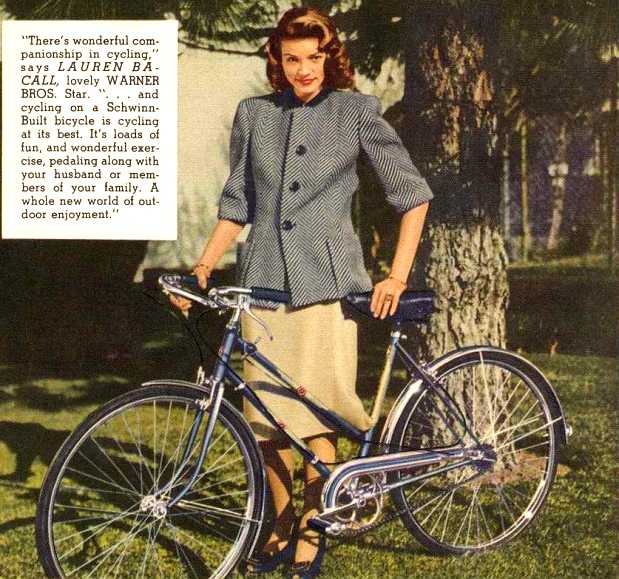 lauren bacall on a schwinn bike