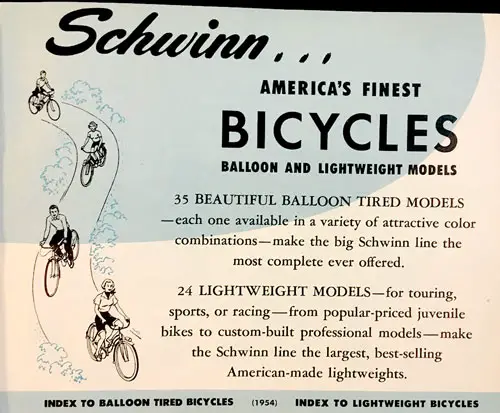 1954 schwinn dealer catalog index-page