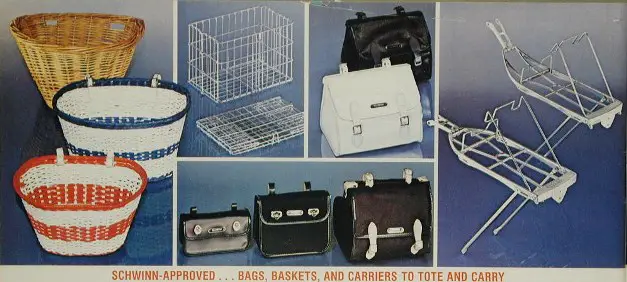 1978 schwinn accessories bags basket and carriers