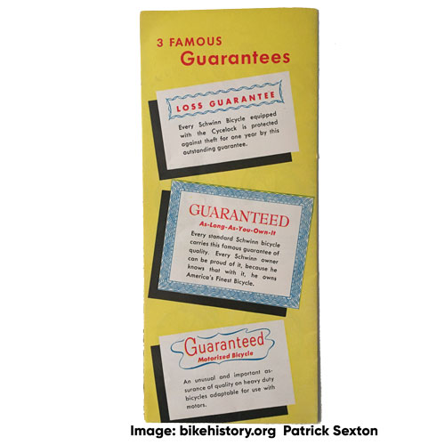 1950 Schwinn consumer catalog back cover