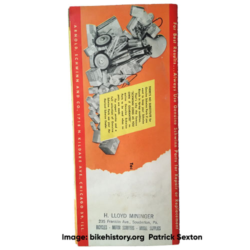 1952 Schwinn consumer catalog back cover