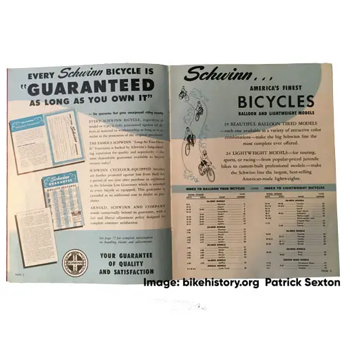 1954 Schwinn dealer catalog table of contents