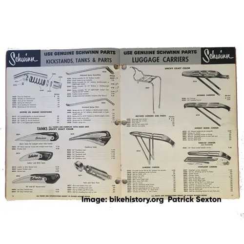 1956 Schwinn parts and accessories catalog interior page