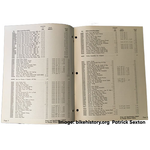 1964 Schwinn parts and accessories price list interior page