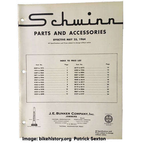 1964 schwinn parts and accessories price list front cover