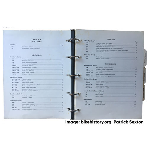 1965 Schwinn dealer catalog table of contents