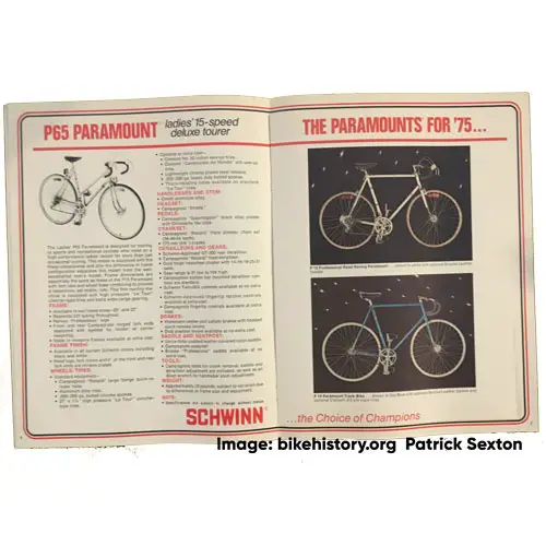 1975 Schwinn Paramount Specifications interior page