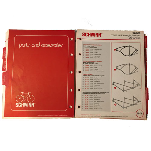 1975 Schwinn parts and accessories catalog interior page