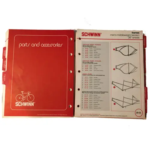 1975 Schwinn parts and accessories catalog interior page