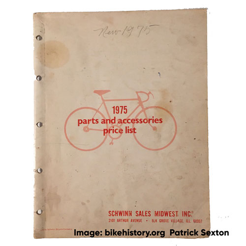 1975 schwinn parts and accessories price list front cover