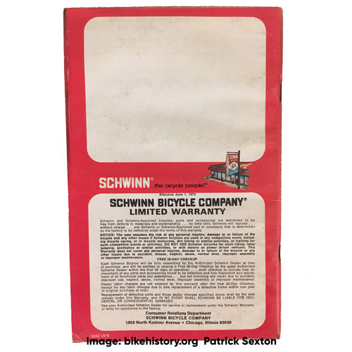 1976 Schwinn consumer catalog back cover