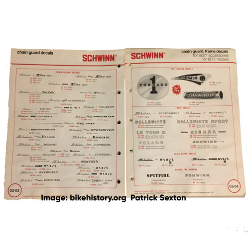 1977 Schwinn parts and accessories catalog interior page