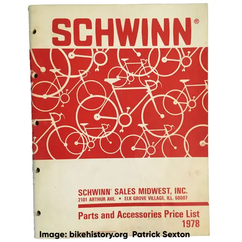 1978 schwinn parts and accessories pricelist front cover