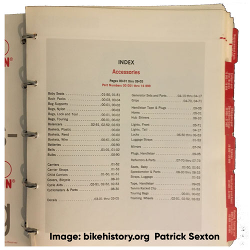 1978 Schwinn parts and accessories catalog table of contents