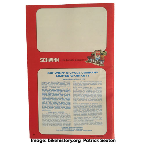 1979 Schwinn consumer catalog back cover