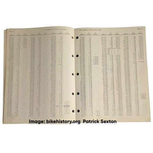 1979 Schwinn parts and accessories price list interior page