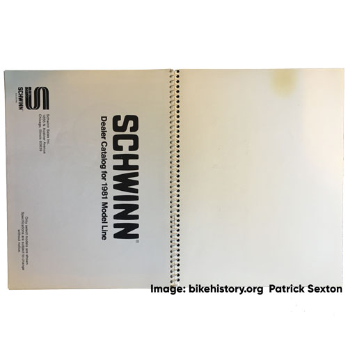 1981 Schwinn dealer catalog table of contents