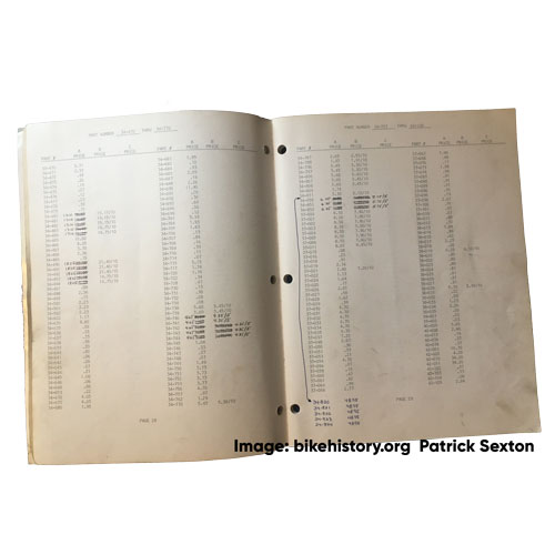 1982 Schwinn parts and accessories price list interior page