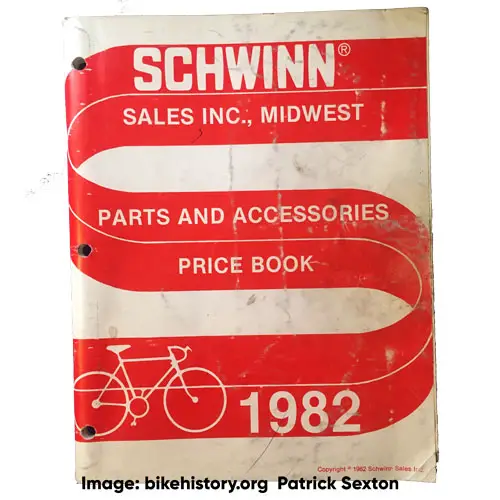 1982 schwinn parts and accessories pricelist front cover